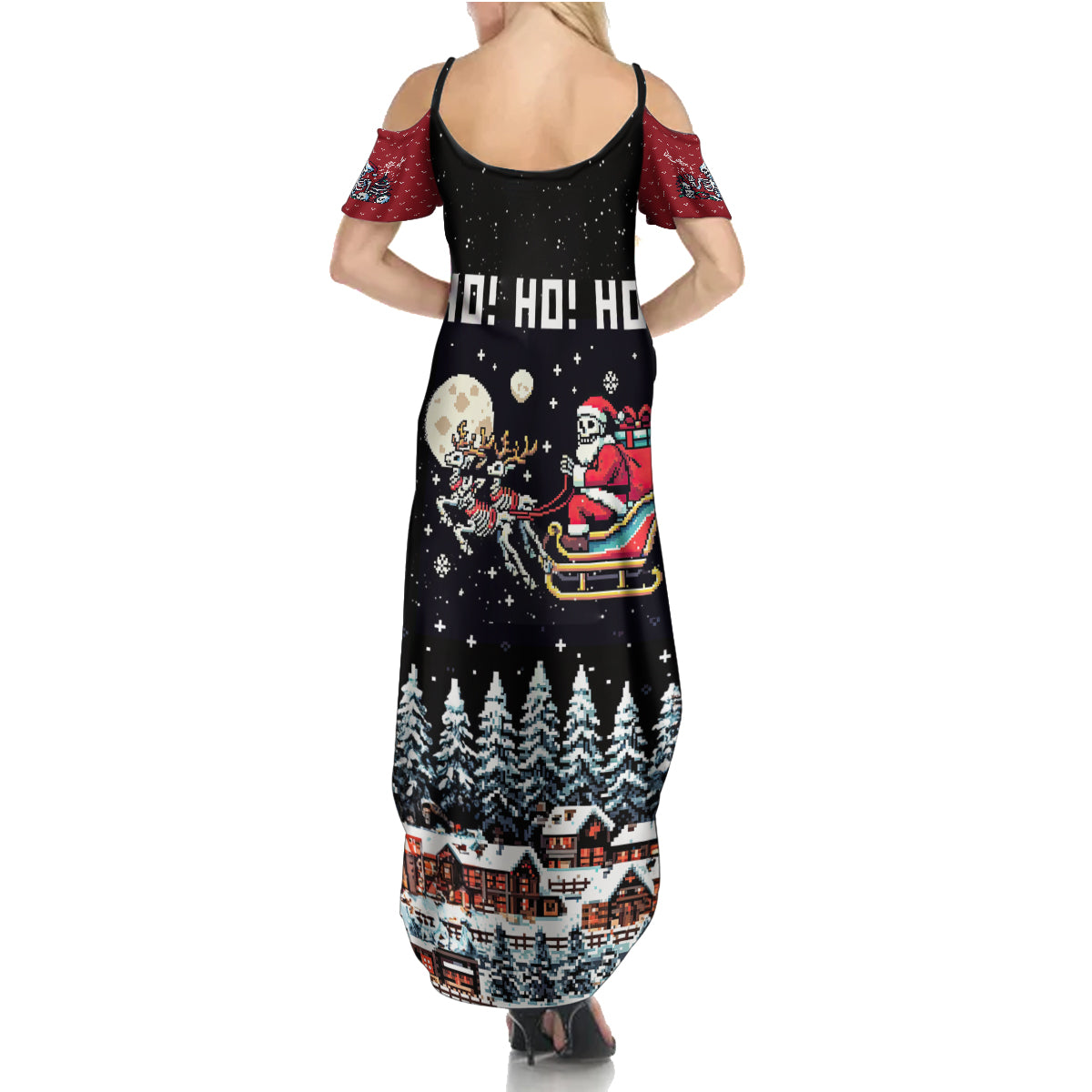 Skeleton Santa Claus Family Matching Summer Maxi Dress and Hawaiian Shirt Santa Is Coming Ho Ho Ho - Wonder Print Shop