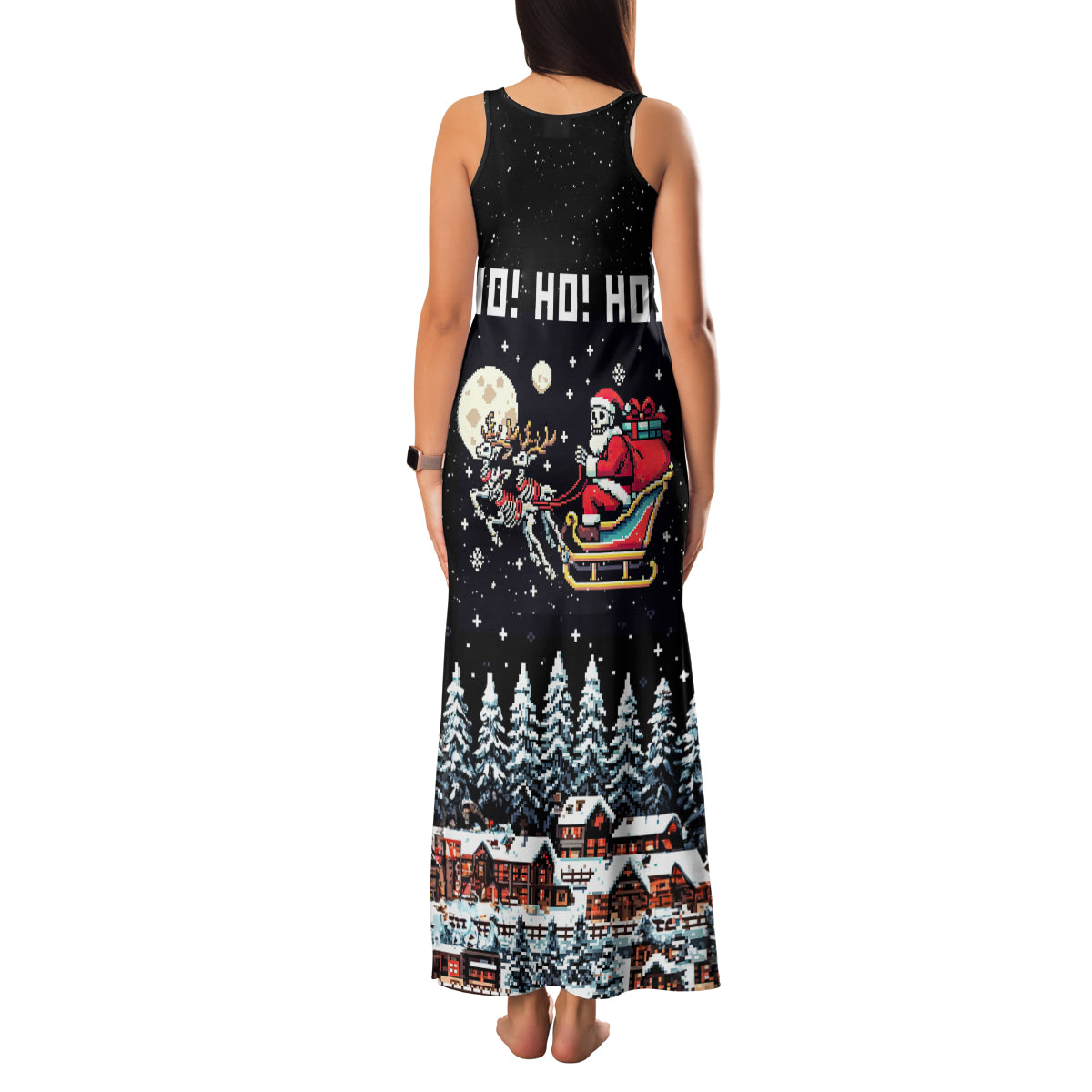 Skeleton Santa Claus Family Matching Tank Maxi Dress and Hawaiian Shirt Santa Is Coming Ho Ho Ho - Wonder Print Shop