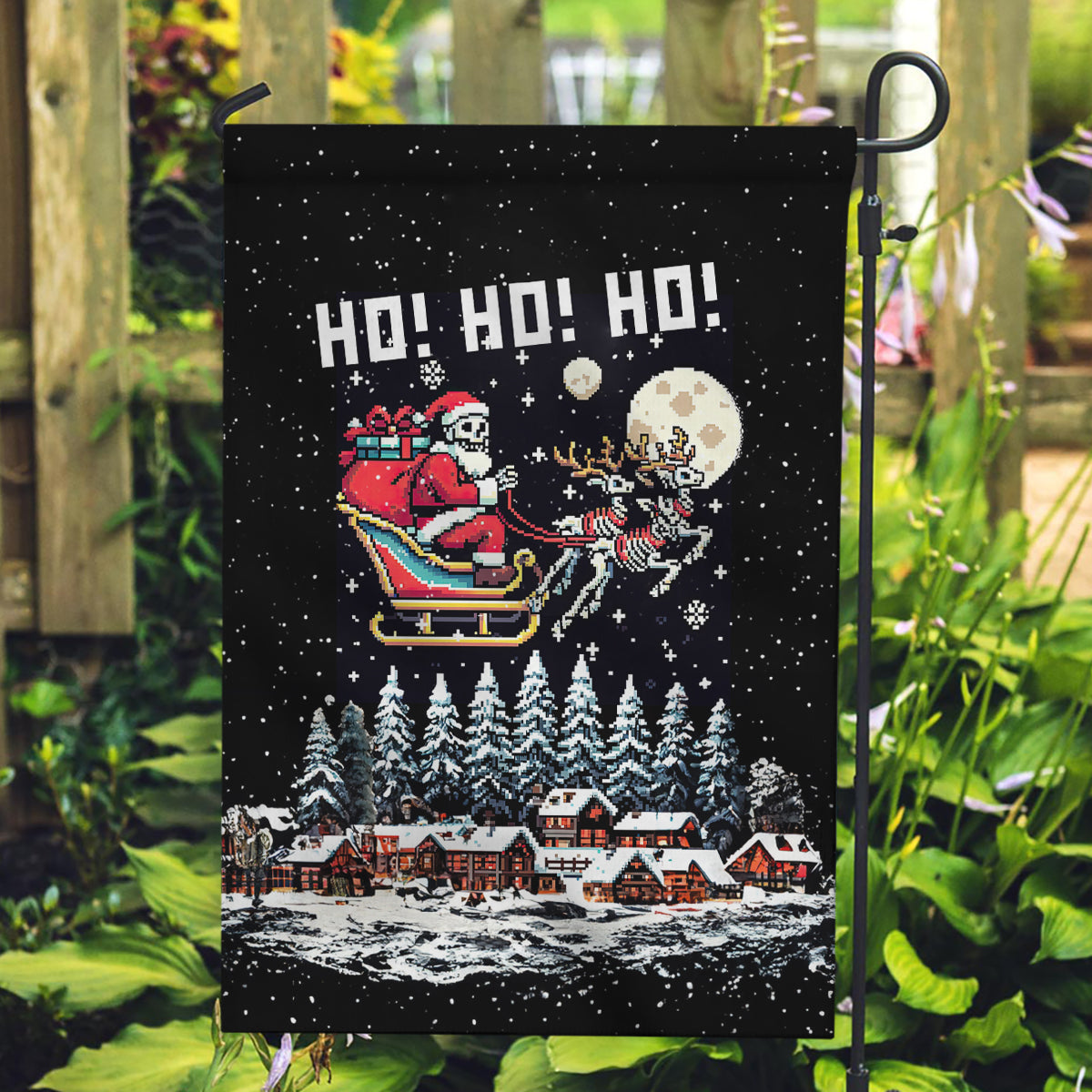 Skeleton Santa Claus Garden Flag Santa Is Coming Ho Ho Ho - Wonder Print Shop