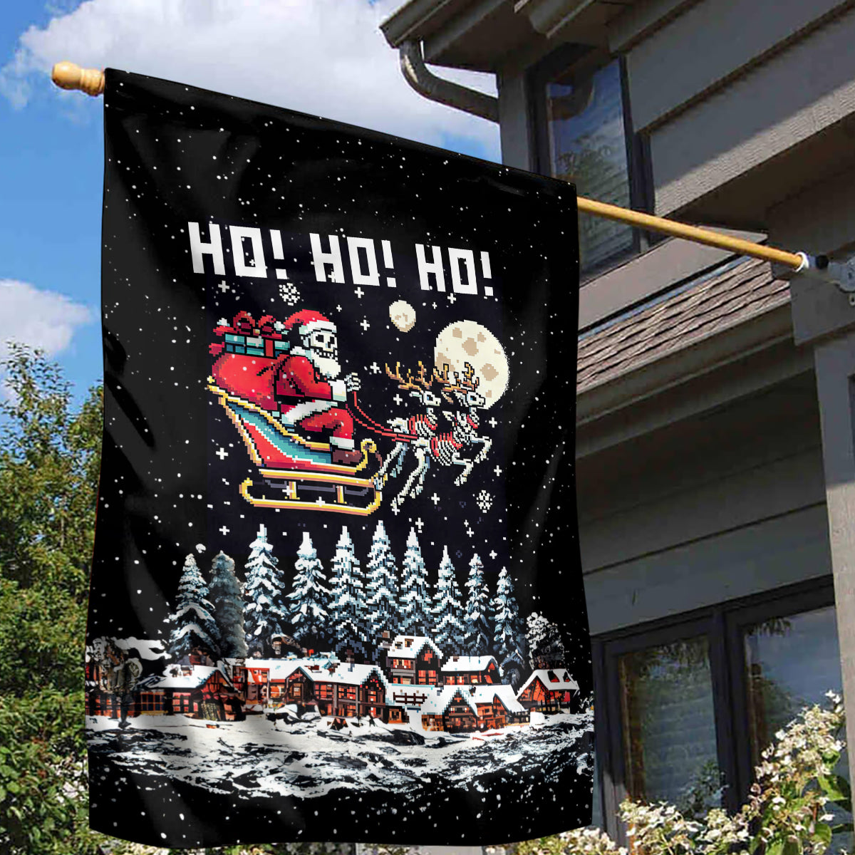 Skeleton Santa Claus Garden Flag Santa Is Coming Ho Ho Ho - Wonder Print Shop