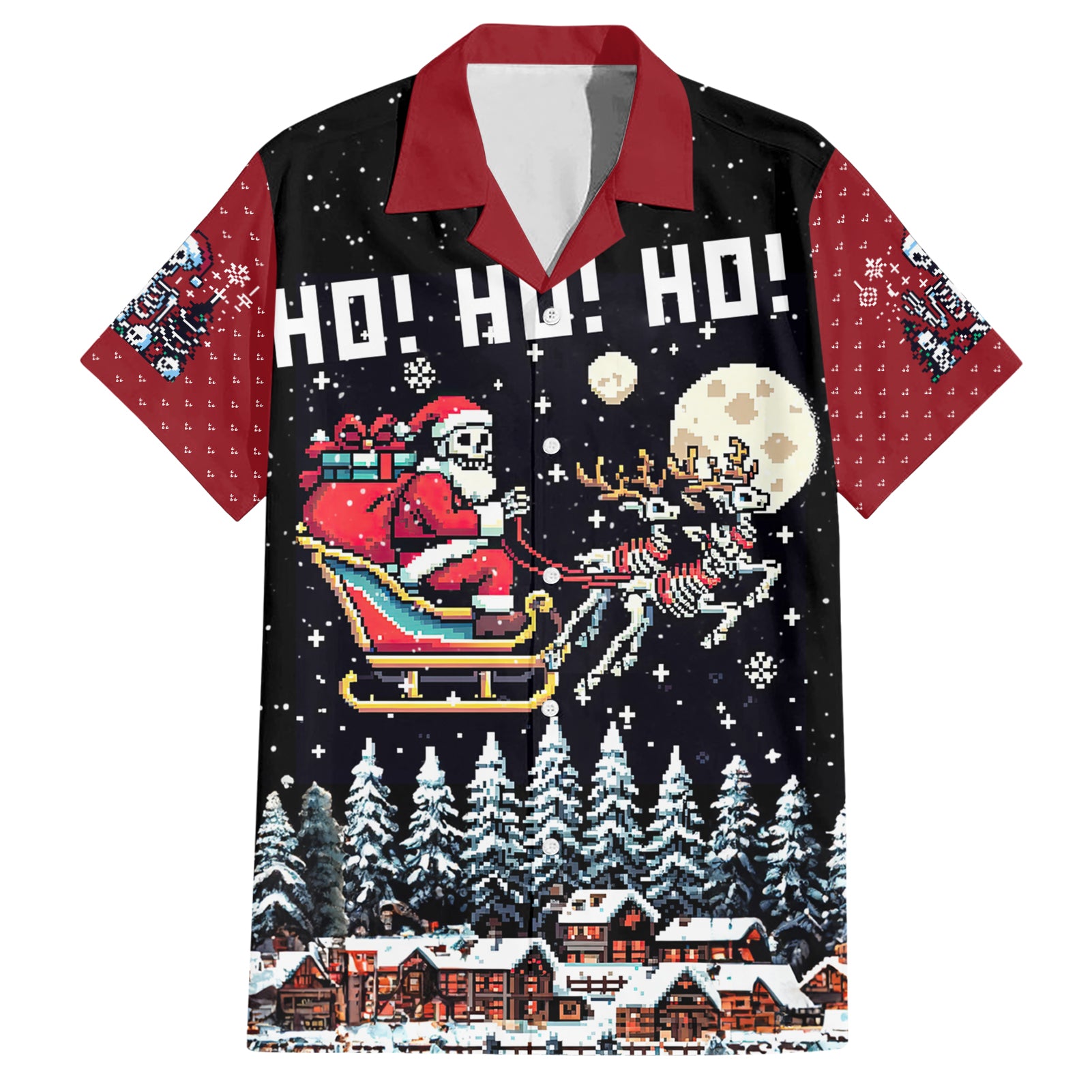 Skeleton Santa Claus Hawaiian Shirt Santa Is Coming Ho Ho Ho - Wonder Print Shop