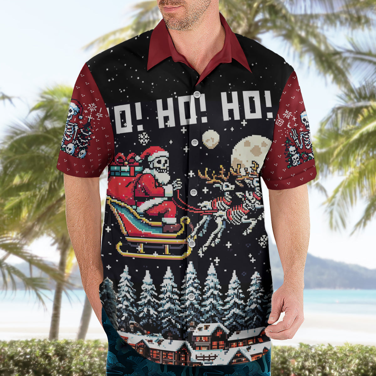 Skeleton Santa Claus Hawaiian Shirt Santa Is Coming Ho Ho Ho - Wonder Print Shop