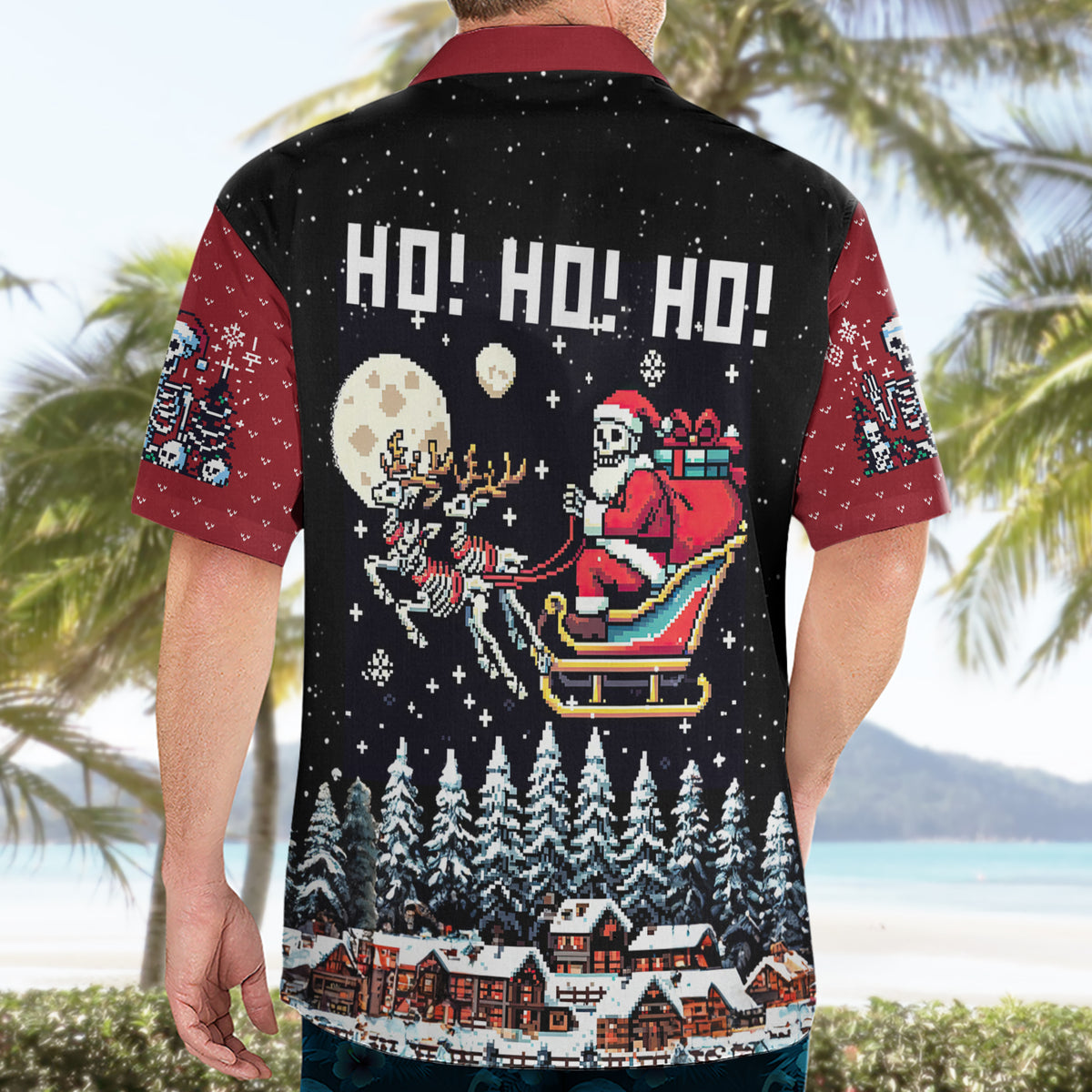 Skeleton Santa Claus Hawaiian Shirt Santa Is Coming Ho Ho Ho - Wonder Print Shop