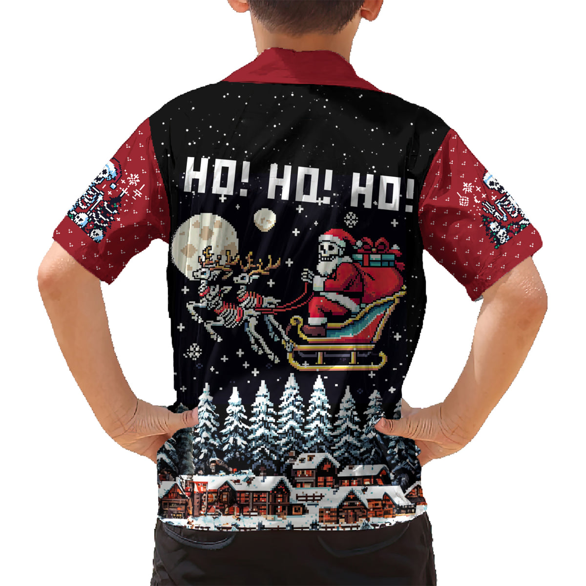 Skeleton Santa Claus Kid Hawaiian Shirt Santa Is Coming Ho Ho Ho - Wonder Print Shop