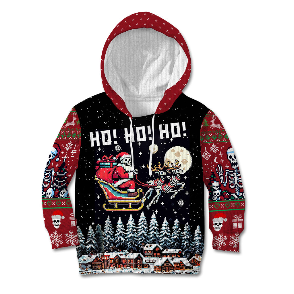 Skeleton Santa Claus Kid Hoodie Santa Is Coming Ho Ho Ho - Wonder Print Shop