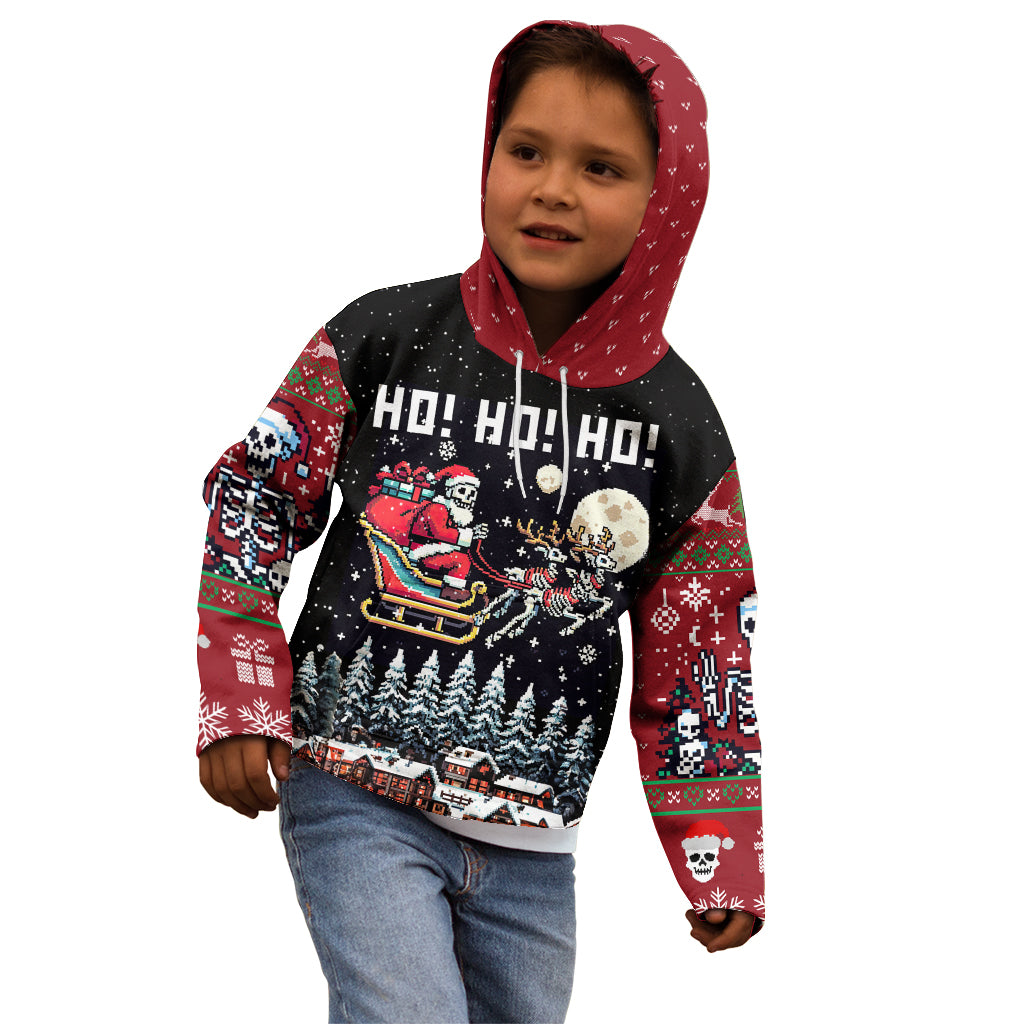 Skeleton Santa Claus Kid Hoodie Santa Is Coming Ho Ho Ho - Wonder Print Shop