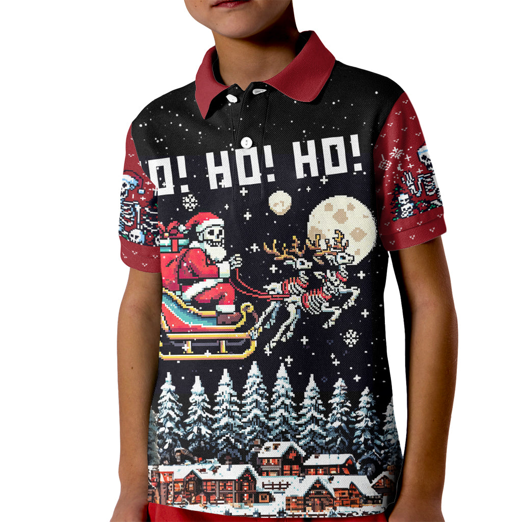 Skeleton Santa Claus Kid Polo Shirt Santa Is Coming Ho Ho Ho - Wonder Print Shop