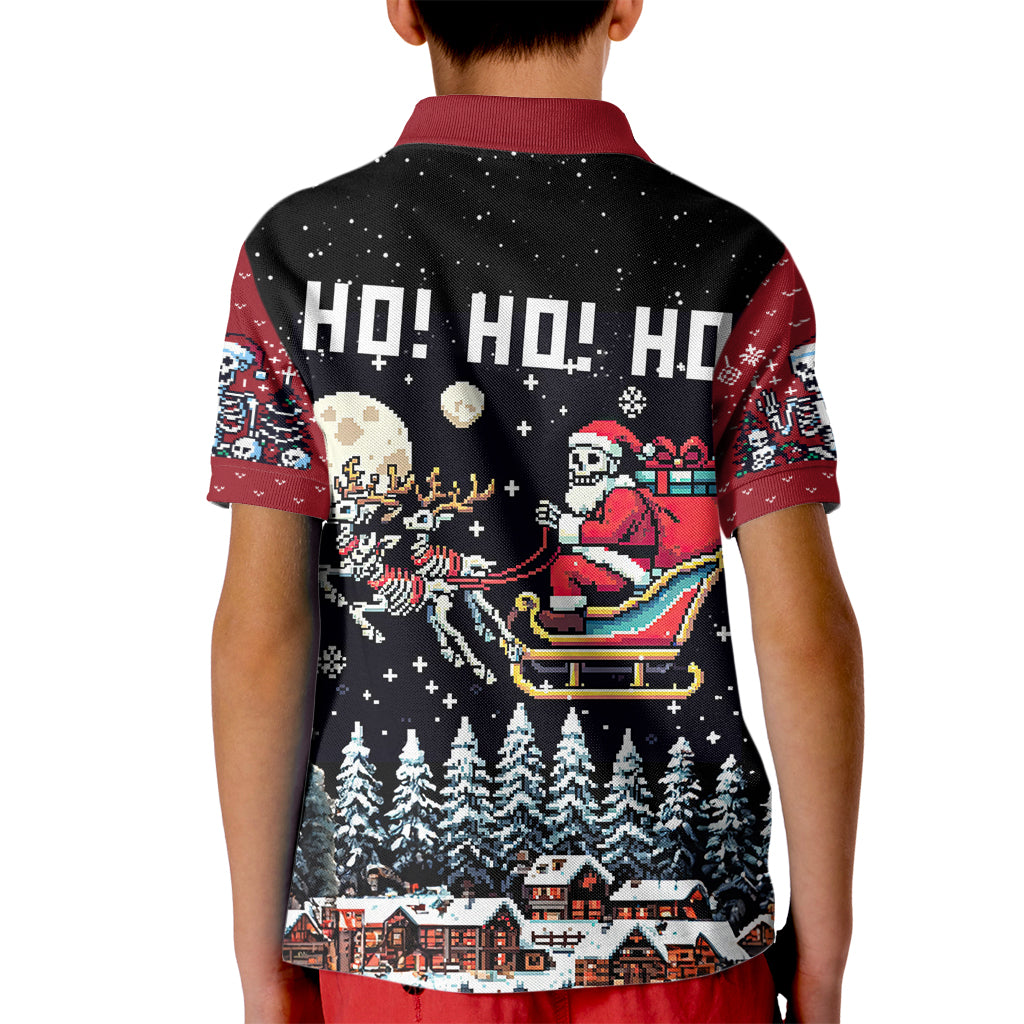 Skeleton Santa Claus Kid Polo Shirt Santa Is Coming Ho Ho Ho - Wonder Print Shop
