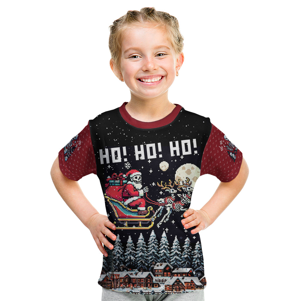 Skeleton Santa Claus Kid T Shirt Santa Is Coming Ho Ho Ho - Wonder Print Shop