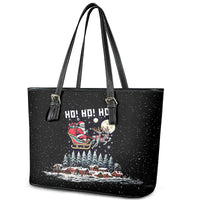 Skeleton Santa Claus Leather Tote Bag Santa Is Coming Ho Ho Ho - Wonder Print Shop