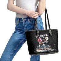 Skeleton Santa Claus Leather Tote Bag Santa Is Coming Ho Ho Ho - Wonder Print Shop