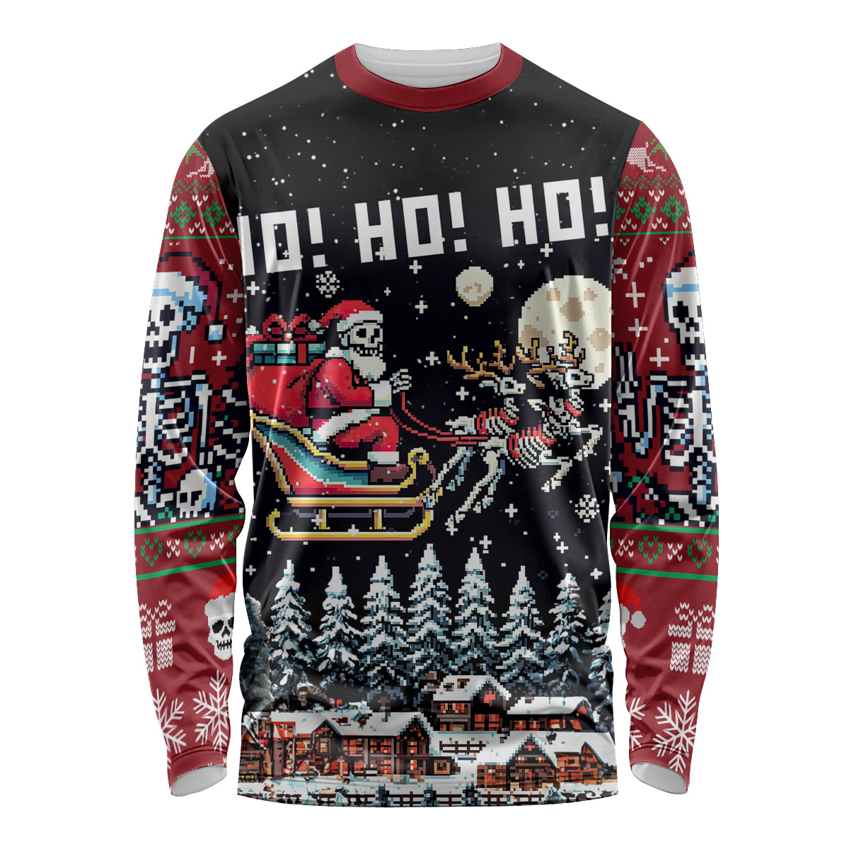 Skeleton Santa Claus Long Sleeve Shirt Santa Is Coming Ho Ho Ho - Wonder Print Shop
