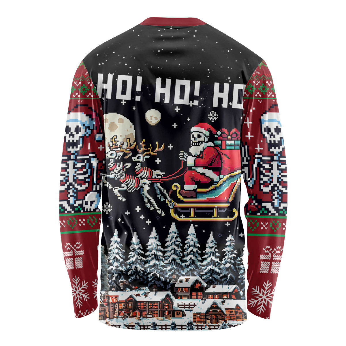 Skeleton Santa Claus Long Sleeve Shirt Santa Is Coming Ho Ho Ho - Wonder Print Shop