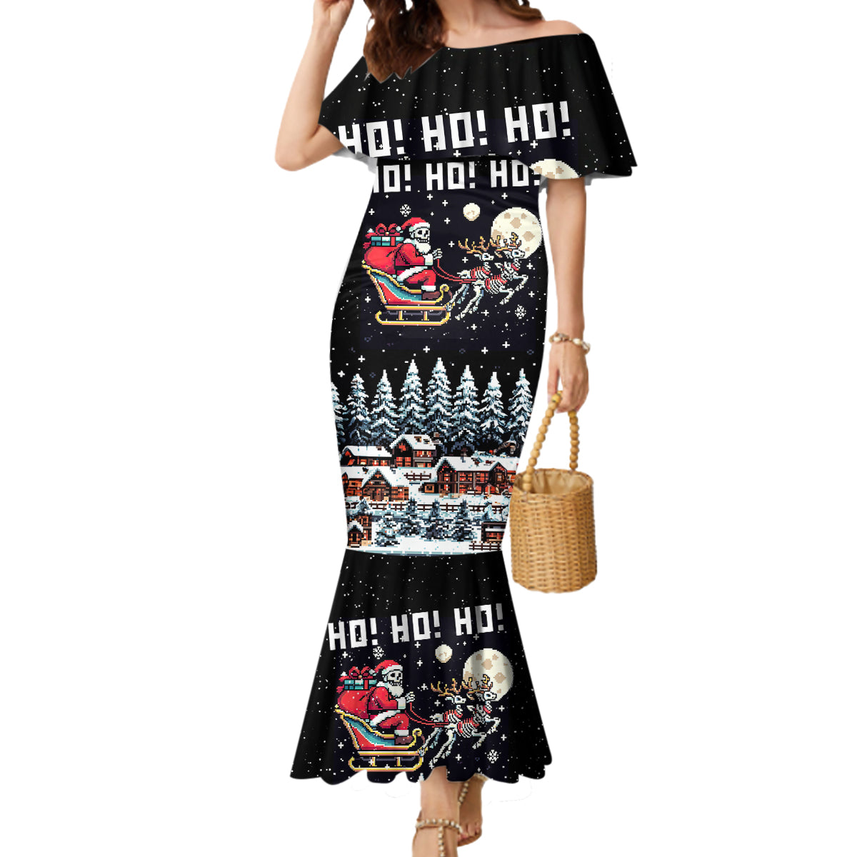 Skeleton Santa Claus Mermaid Dress Santa Is Coming Ho Ho Ho - Wonder Print Shop