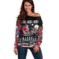 Skeleton Santa Claus Off Shoulder Sweater Santa Is Coming Ho Ho Ho - Wonder Print Shop
