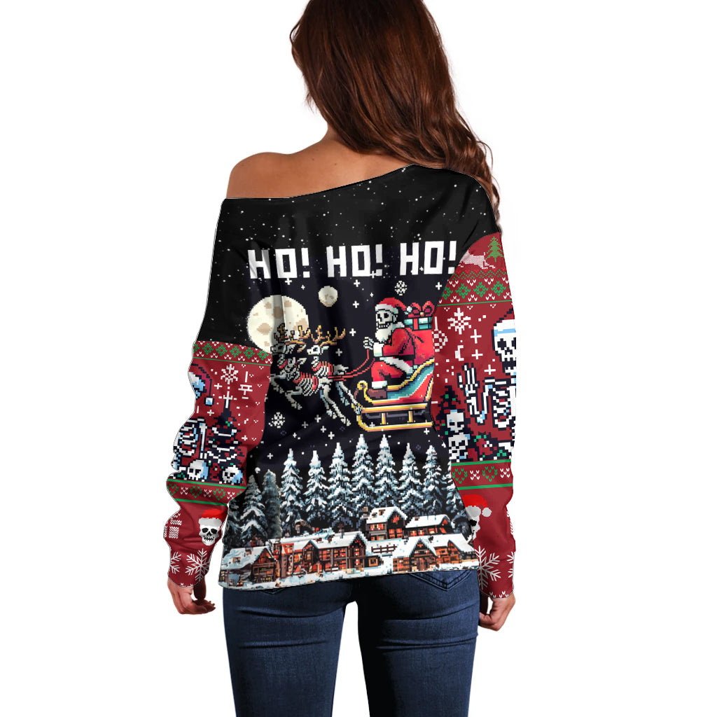 Skeleton Santa Claus Off Shoulder Sweater Santa Is Coming Ho Ho Ho - Wonder Print Shop