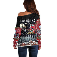 Skeleton Santa Claus Off Shoulder Sweater Santa Is Coming Ho Ho Ho - Wonder Print Shop