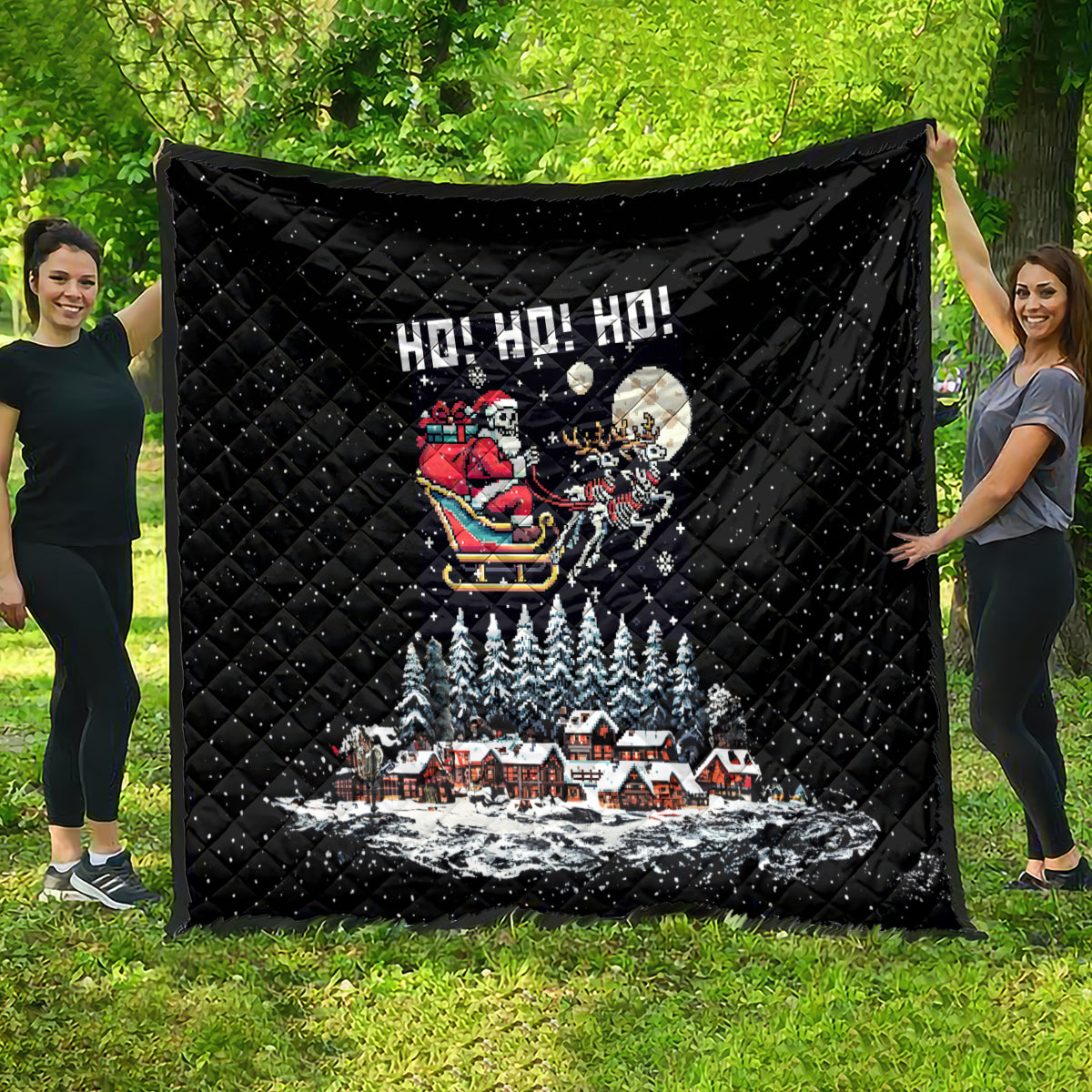 Skeleton Santa Claus Quilt Santa Is Coming Ho Ho Ho - Wonder Print Shop