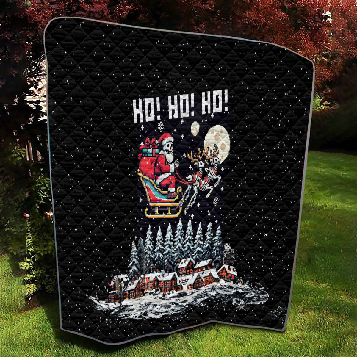 Skeleton Santa Claus Quilt Santa Is Coming Ho Ho Ho - Wonder Print Shop