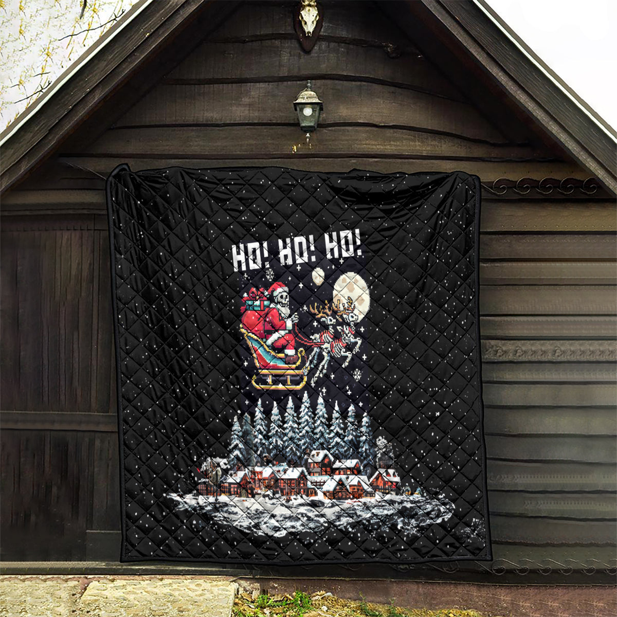 Skeleton Santa Claus Quilt Santa Is Coming Ho Ho Ho - Wonder Print Shop