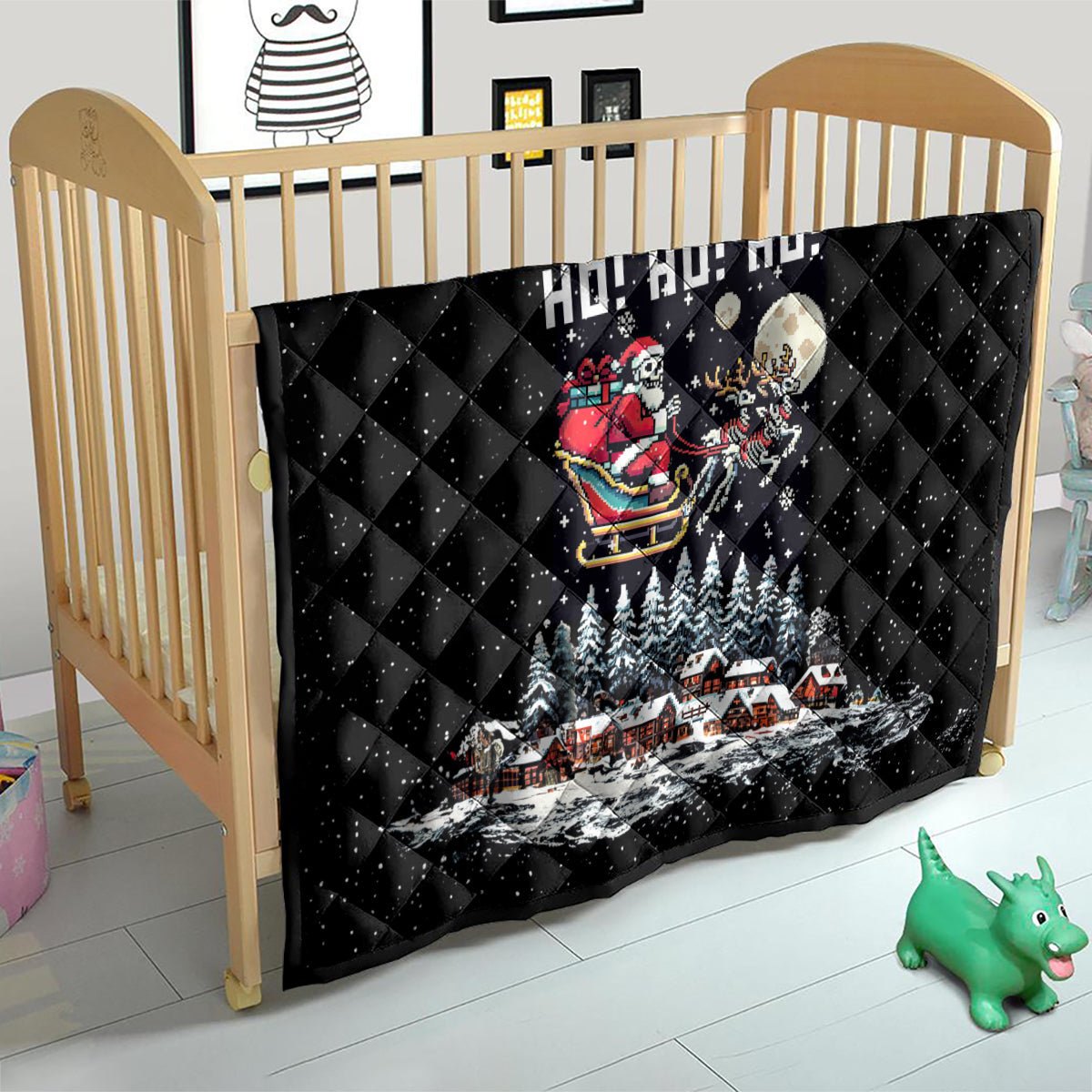 Skeleton Santa Claus Quilt Santa Is Coming Ho Ho Ho - Wonder Print Shop