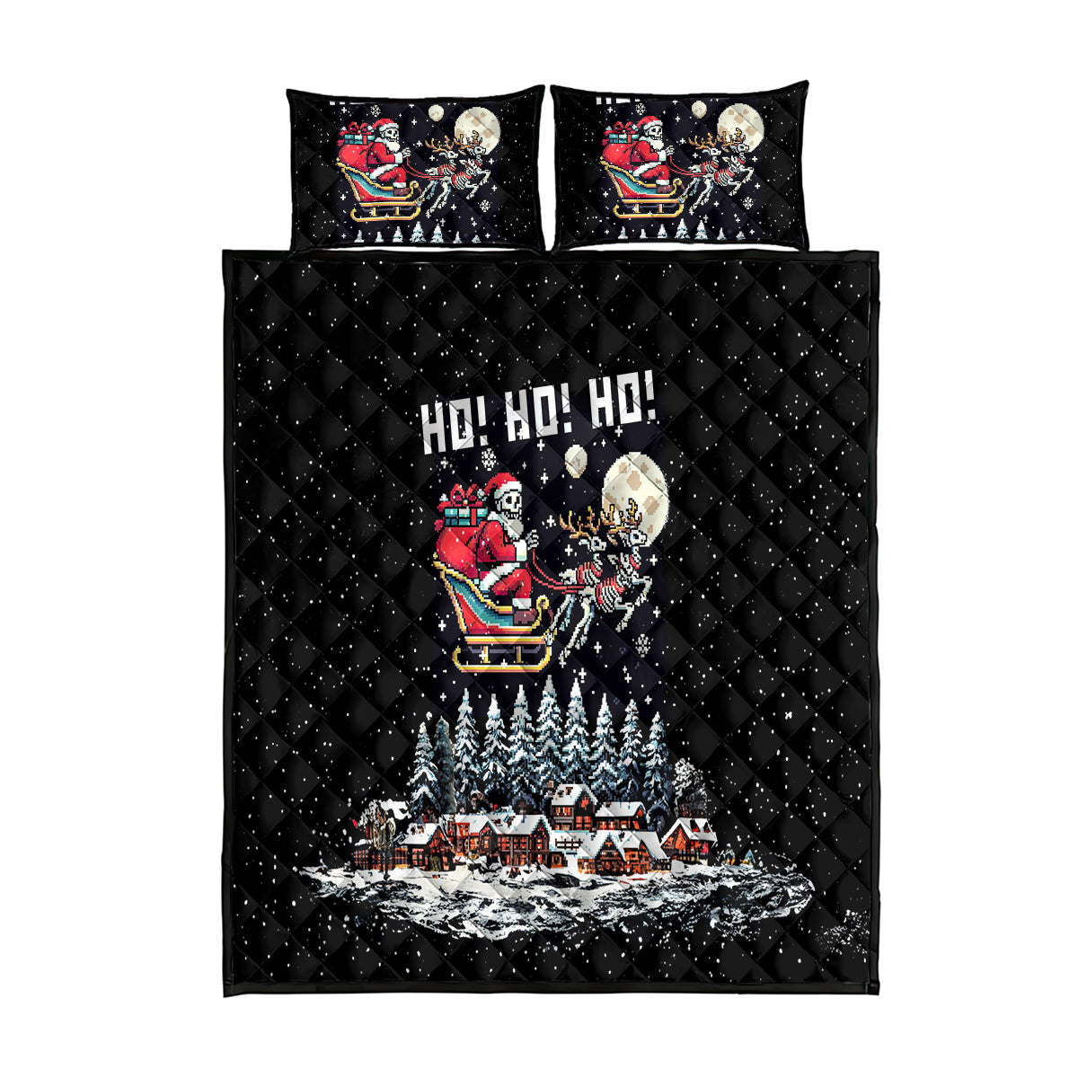 Skeleton Santa Claus Quilt Bed Set Santa Is Coming Ho Ho Ho - Wonder Print Shop