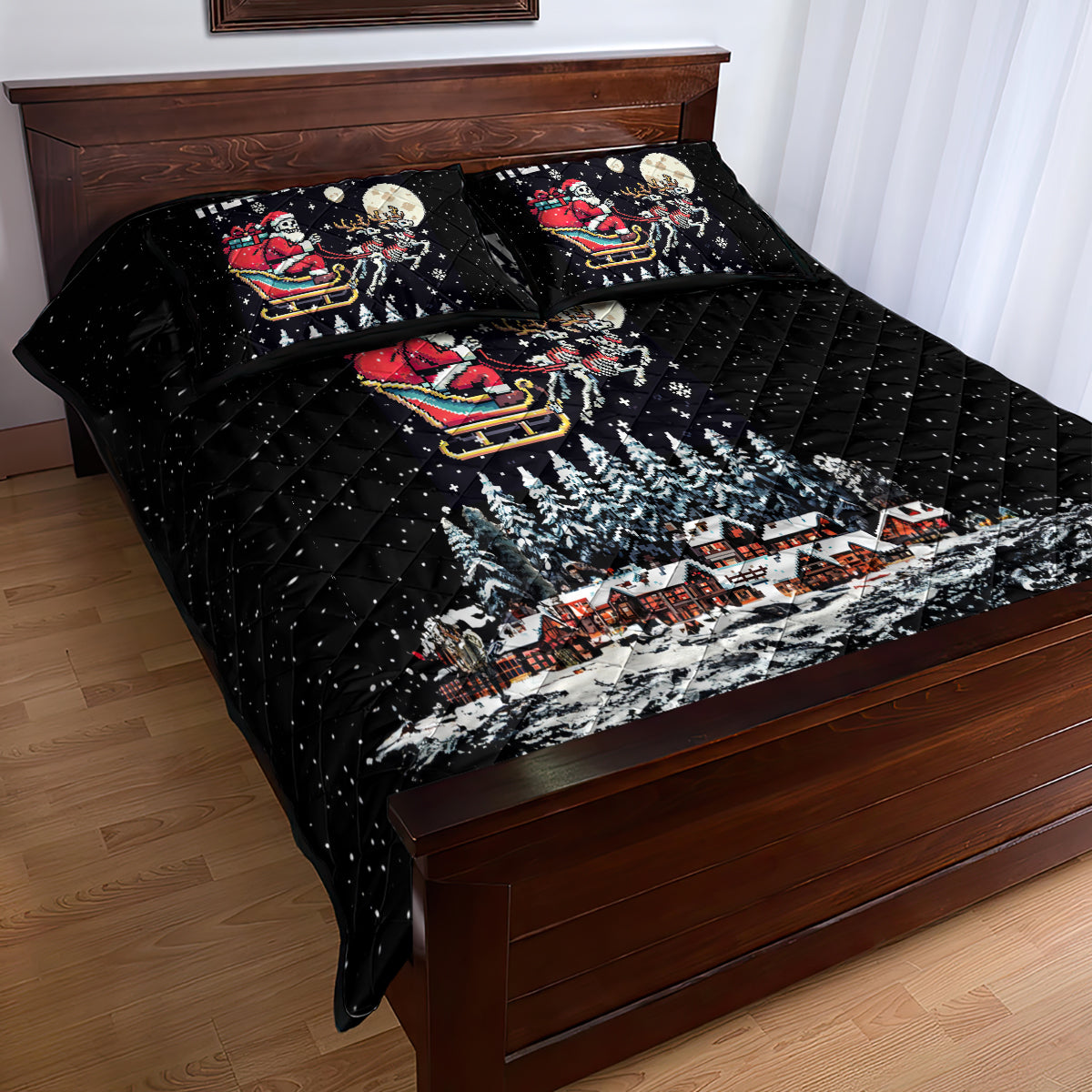 Skeleton Santa Claus Quilt Bed Set Santa Is Coming Ho Ho Ho - Wonder Print Shop