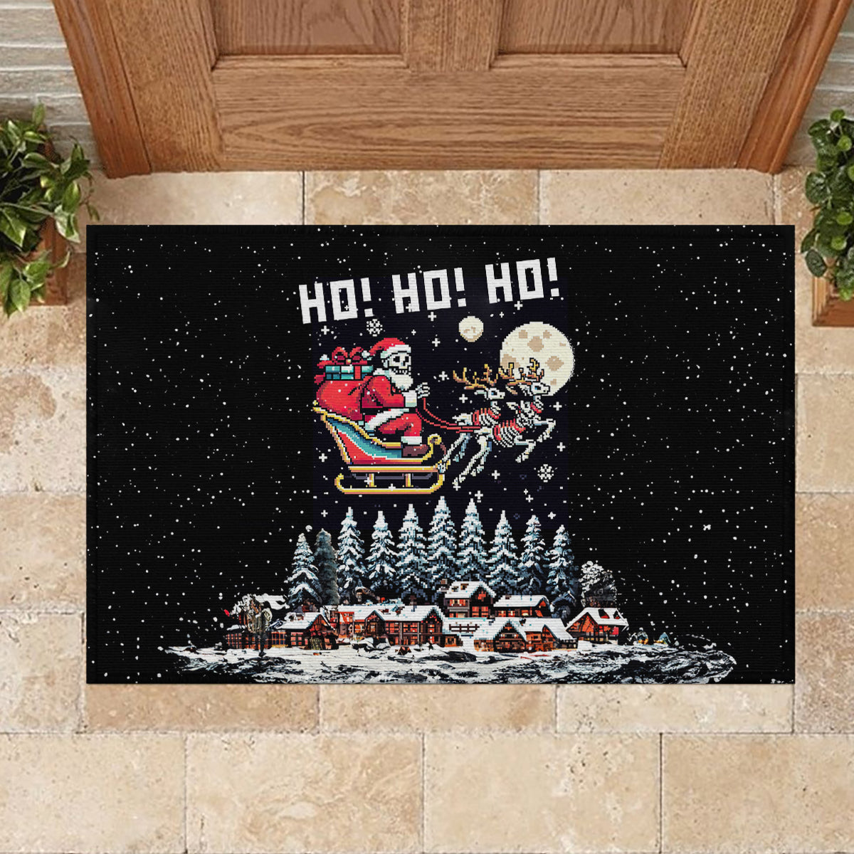 Skeleton Santa Claus Rubber Doormat Santa Is Coming Ho Ho Ho - Wonder Print Shop