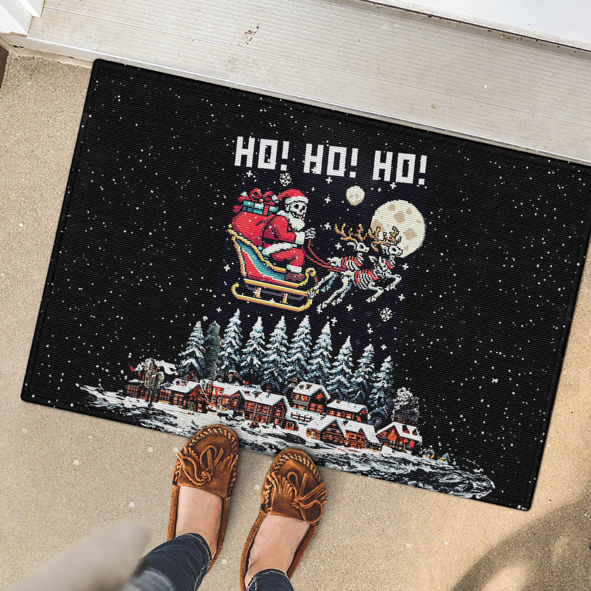 Skeleton Santa Claus Rubber Doormat Santa Is Coming Ho Ho Ho - Wonder Print Shop