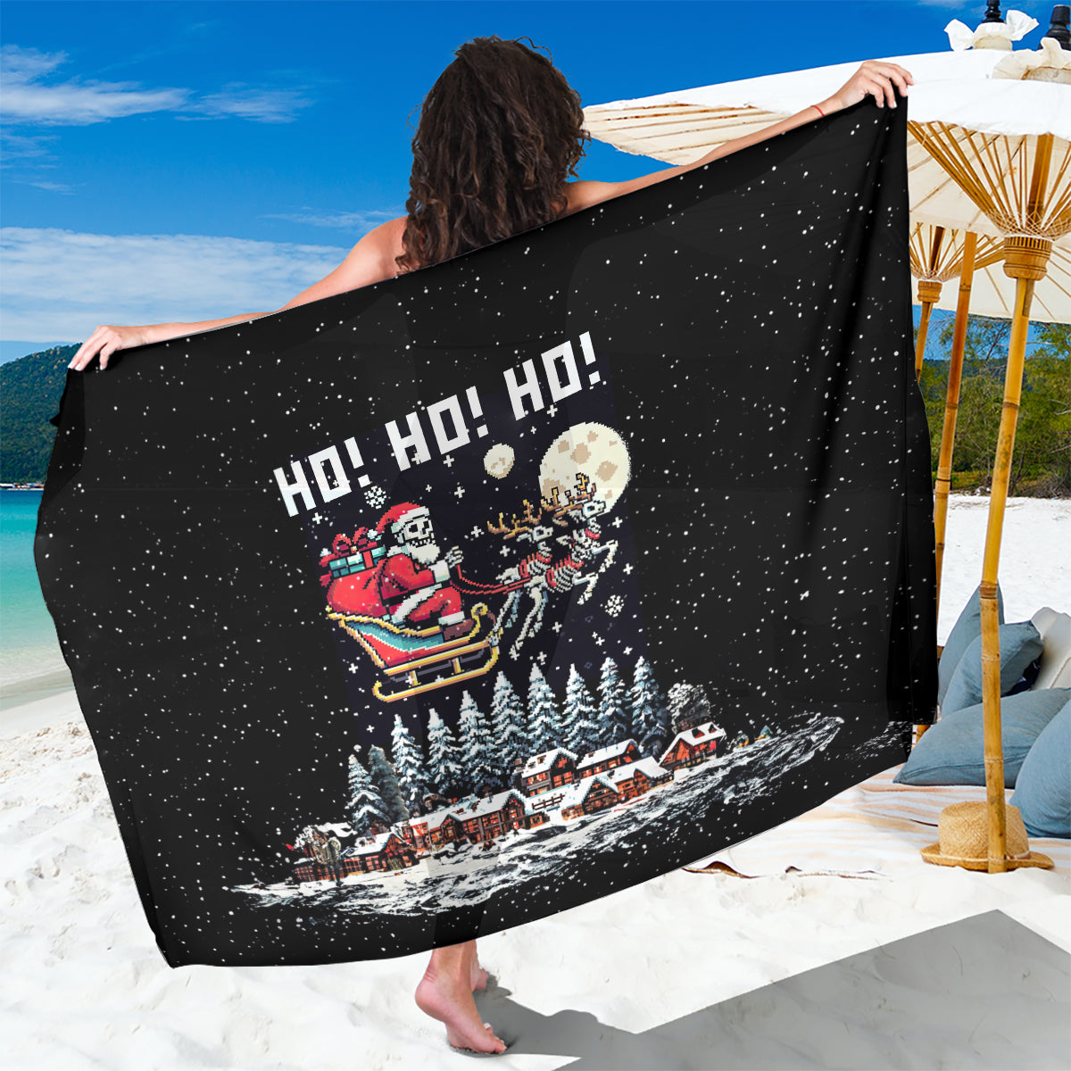 Skeleton Santa Claus Sarong Santa Is Coming Ho Ho Ho - Wonder Print Shop