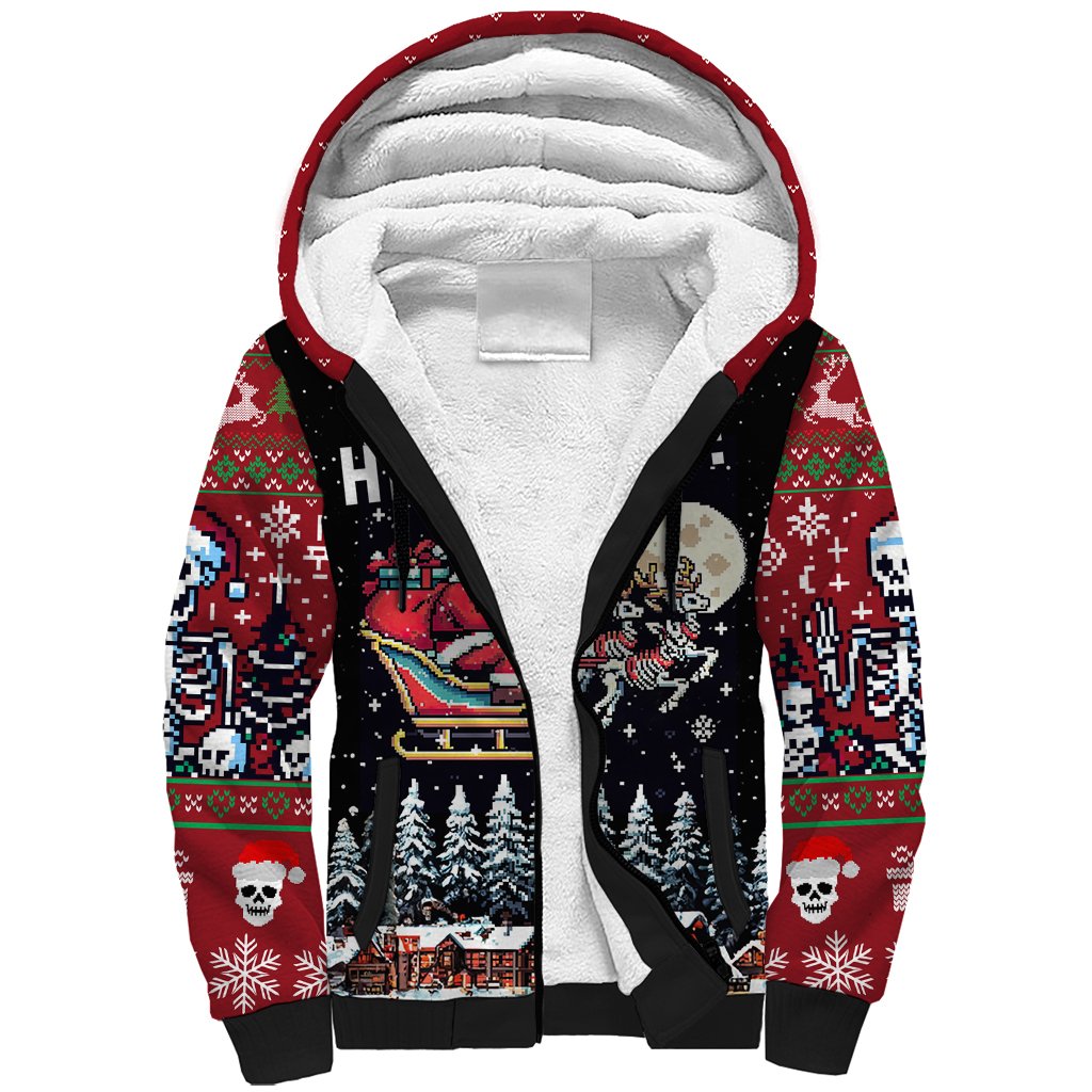 Skeleton Santa Claus Sherpa Hoodie Santa Is Coming Ho Ho Ho - Wonder Print Shop