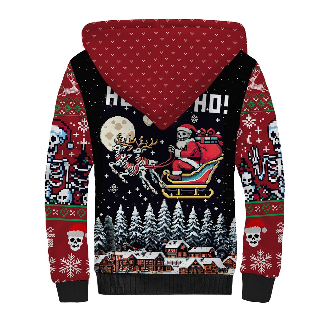 Skeleton Santa Claus Sherpa Hoodie Santa Is Coming Ho Ho Ho - Wonder Print Shop