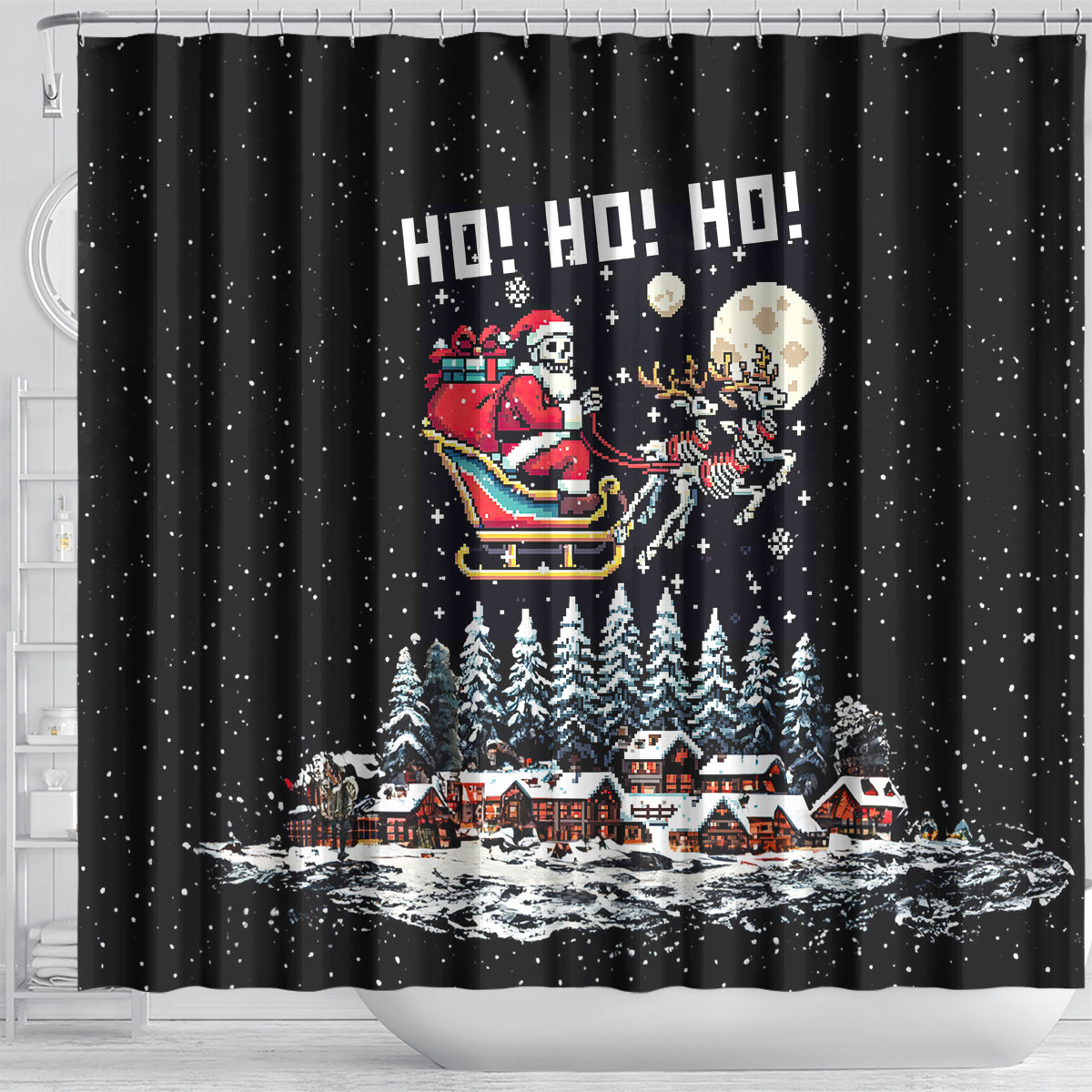 skeleton-santa-claus-shower-curtain-santa-is-coming-ho-ho-ho