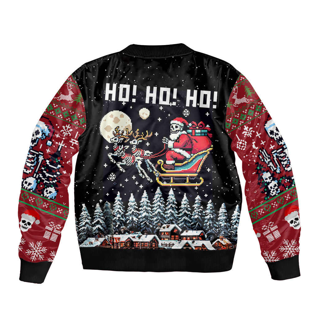 Skeleton Santa Claus Sleeve Zip Bomber Jacket Santa Is Coming Ho Ho Ho - Wonder Print Shop