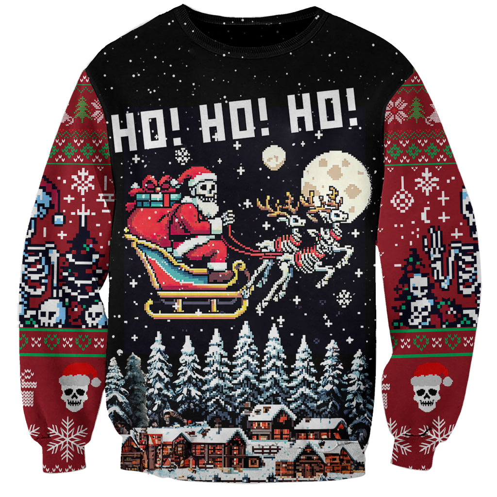 Skeleton Santa Claus Sweatshirt Santa Is Coming Ho Ho Ho - Wonder Print Shop