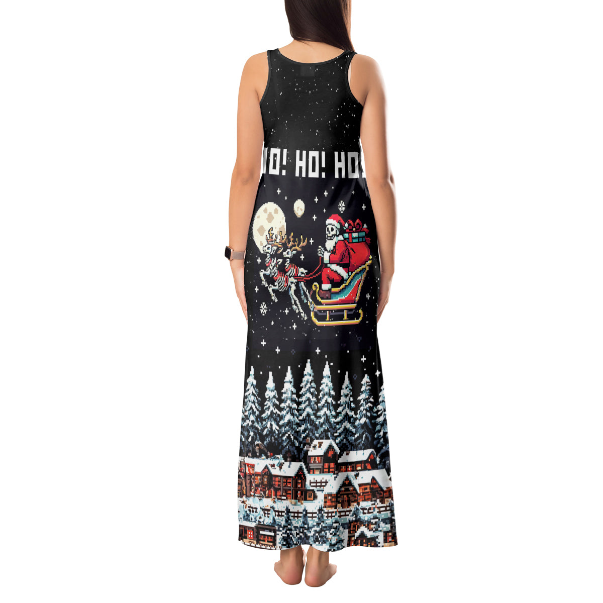 Skeleton Santa Claus Tank Maxi Dress Santa Is Coming Ho Ho Ho - Wonder Print Shop