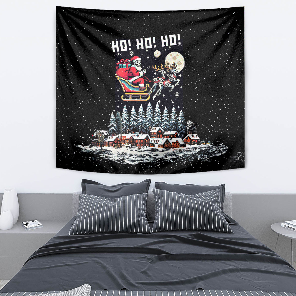 Skeleton Santa Claus Tapestry Santa Is Coming Ho Ho Ho - Wonder Print Shop