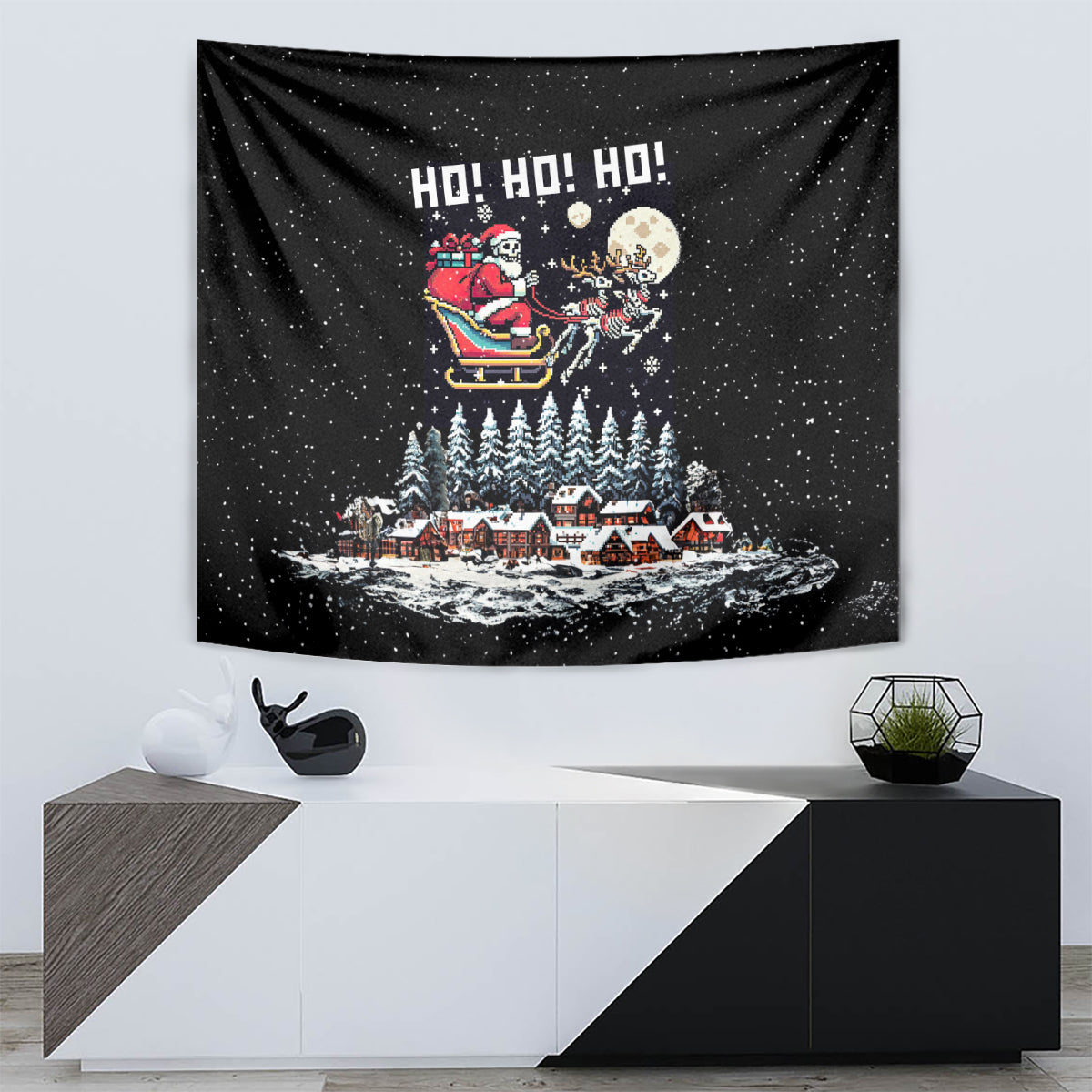 Skeleton Santa Claus Tapestry Santa Is Coming Ho Ho Ho - Wonder Print Shop