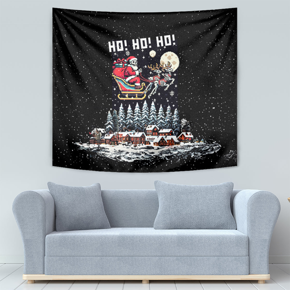 Skeleton Santa Claus Tapestry Santa Is Coming Ho Ho Ho - Wonder Print Shop