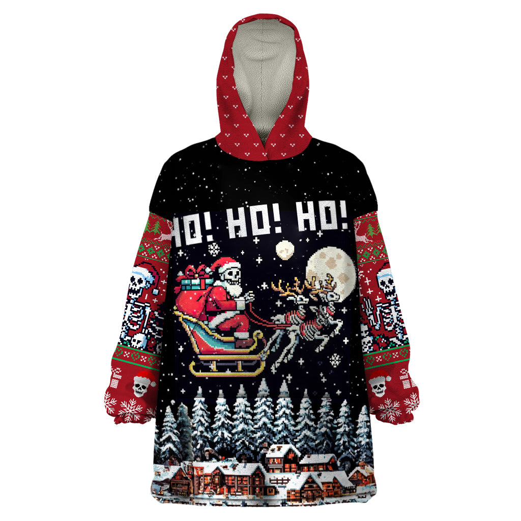Skeleton Santa Claus Wearable Blanket Hoodie Santa Is Coming Ho Ho Ho - Wonder Print Shop