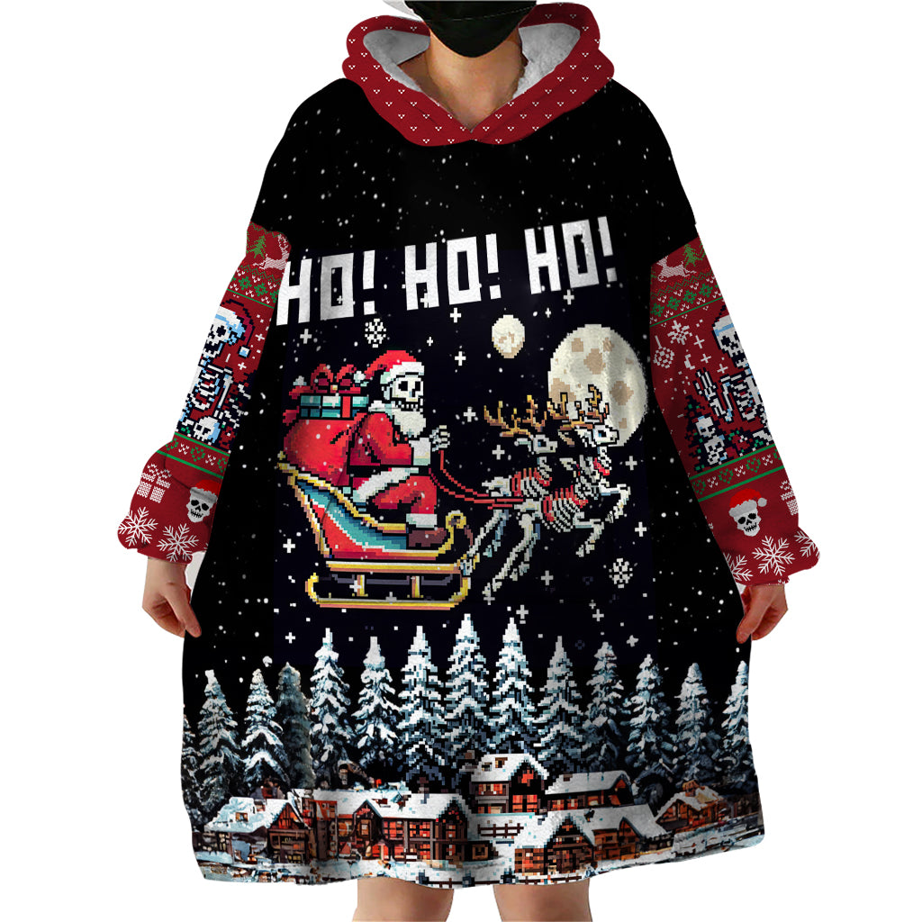 Skeleton Santa Claus Wearable Blanket Hoodie Santa Is Coming Ho Ho Ho - Wonder Print Shop