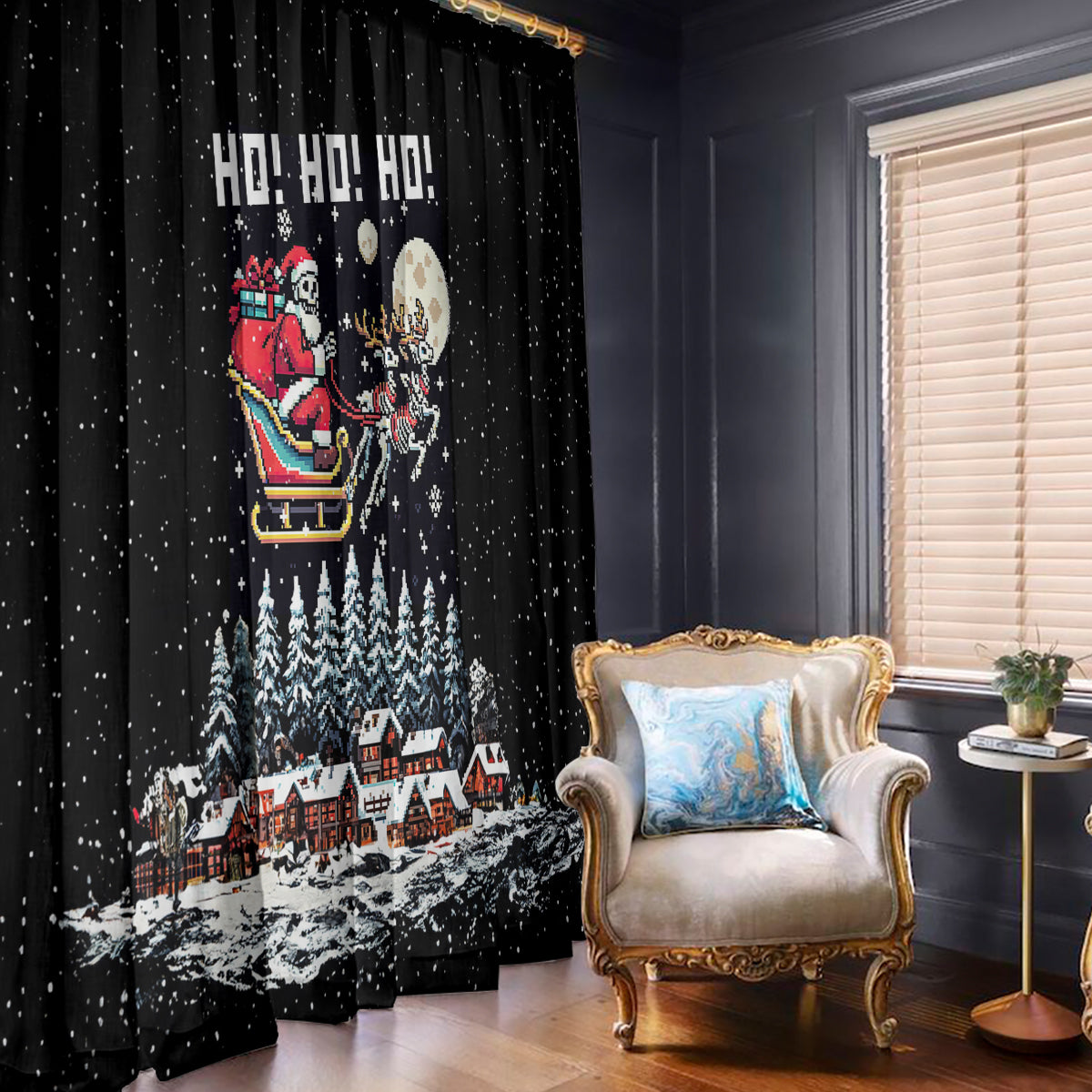 Skeleton Santa Claus Window Curtain Santa Is Coming Ho Ho Ho - Wonder Print Shop