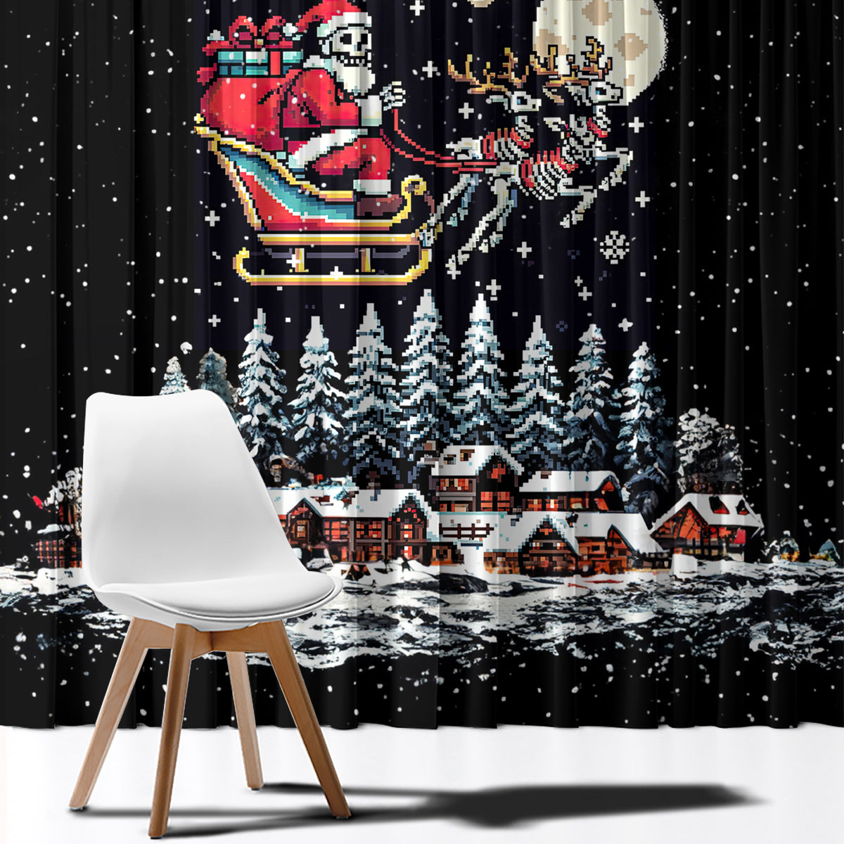 Skeleton Santa Claus Window Curtain Santa Is Coming Ho Ho Ho - Wonder Print Shop