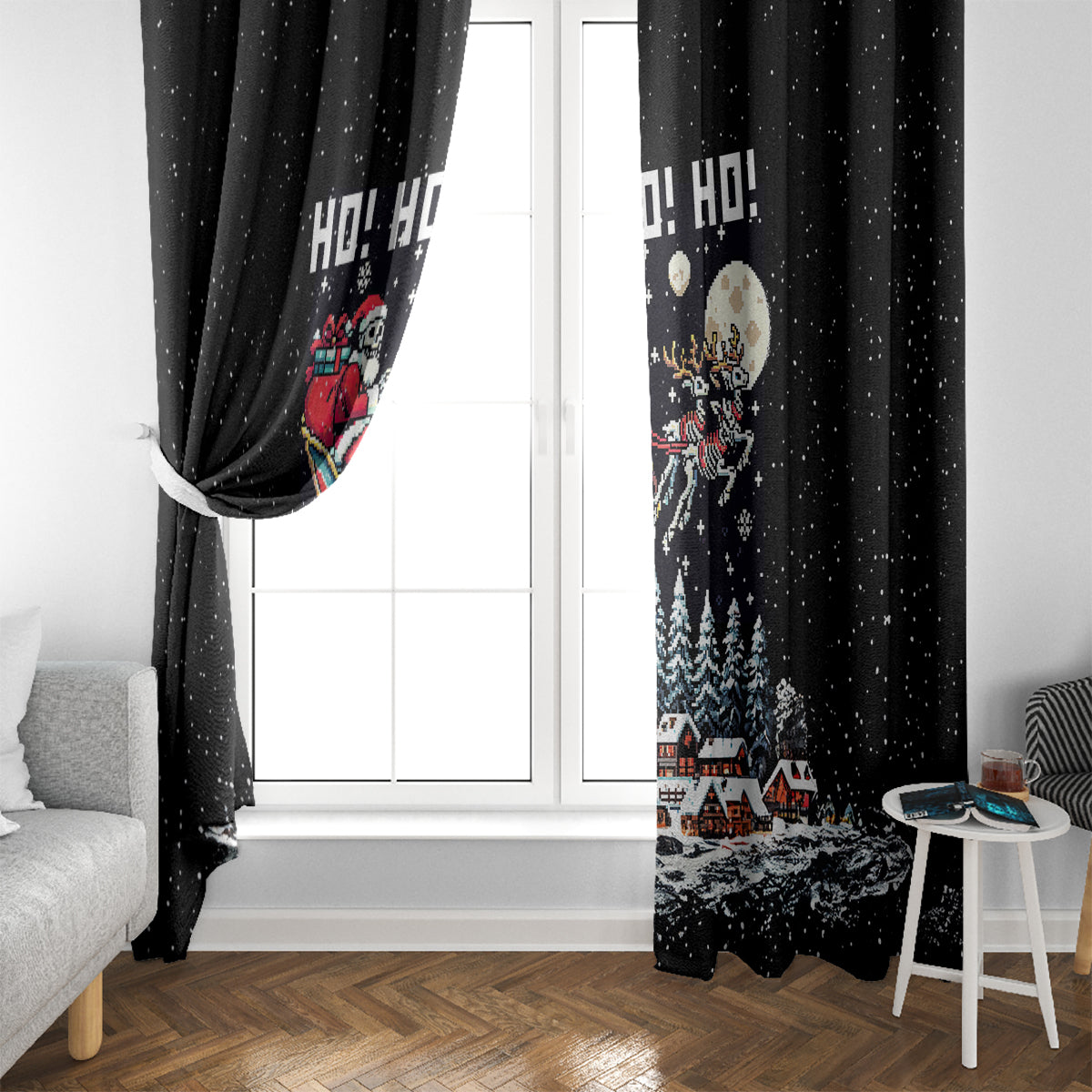 Skeleton Santa Claus Window Curtain Santa Is Coming Ho Ho Ho - Wonder Print Shop