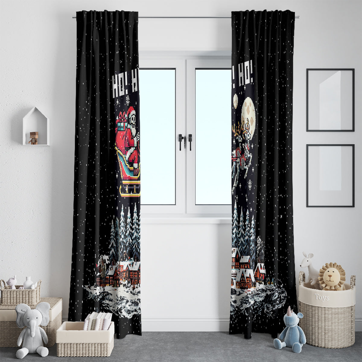 Skeleton Santa Claus Window Curtain Santa Is Coming Ho Ho Ho - Wonder Print Shop