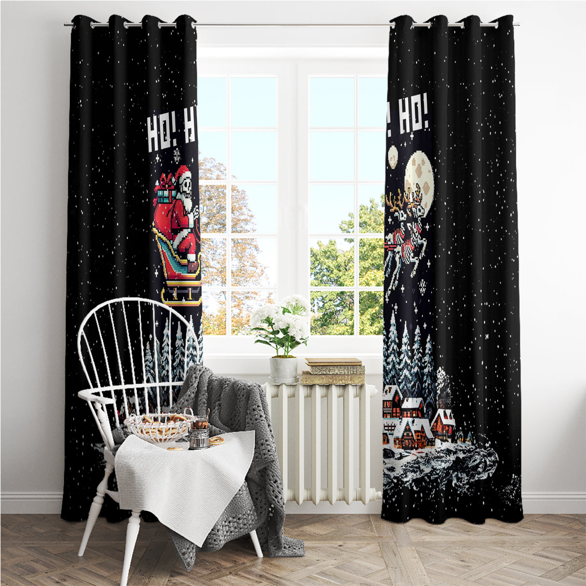Skeleton Santa Claus Window Curtain Santa Is Coming Ho Ho Ho - Wonder Print Shop
