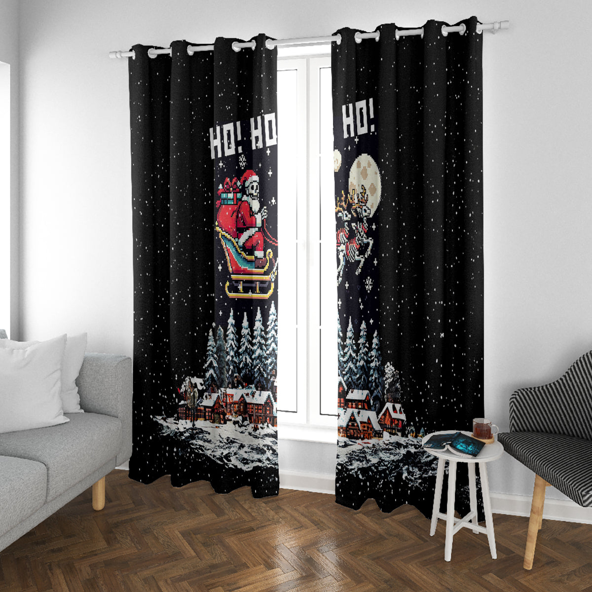 Skeleton Santa Claus Window Curtain Santa Is Coming Ho Ho Ho - Wonder Print Shop