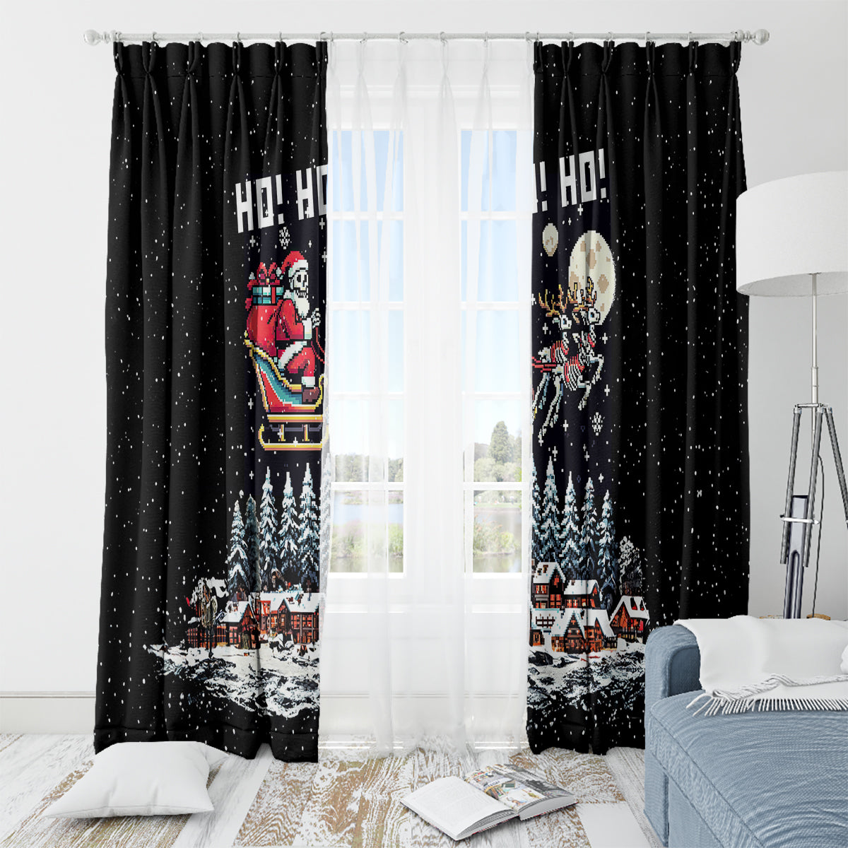 Skeleton Santa Claus Window Curtain Santa Is Coming Ho Ho Ho - Wonder Print Shop