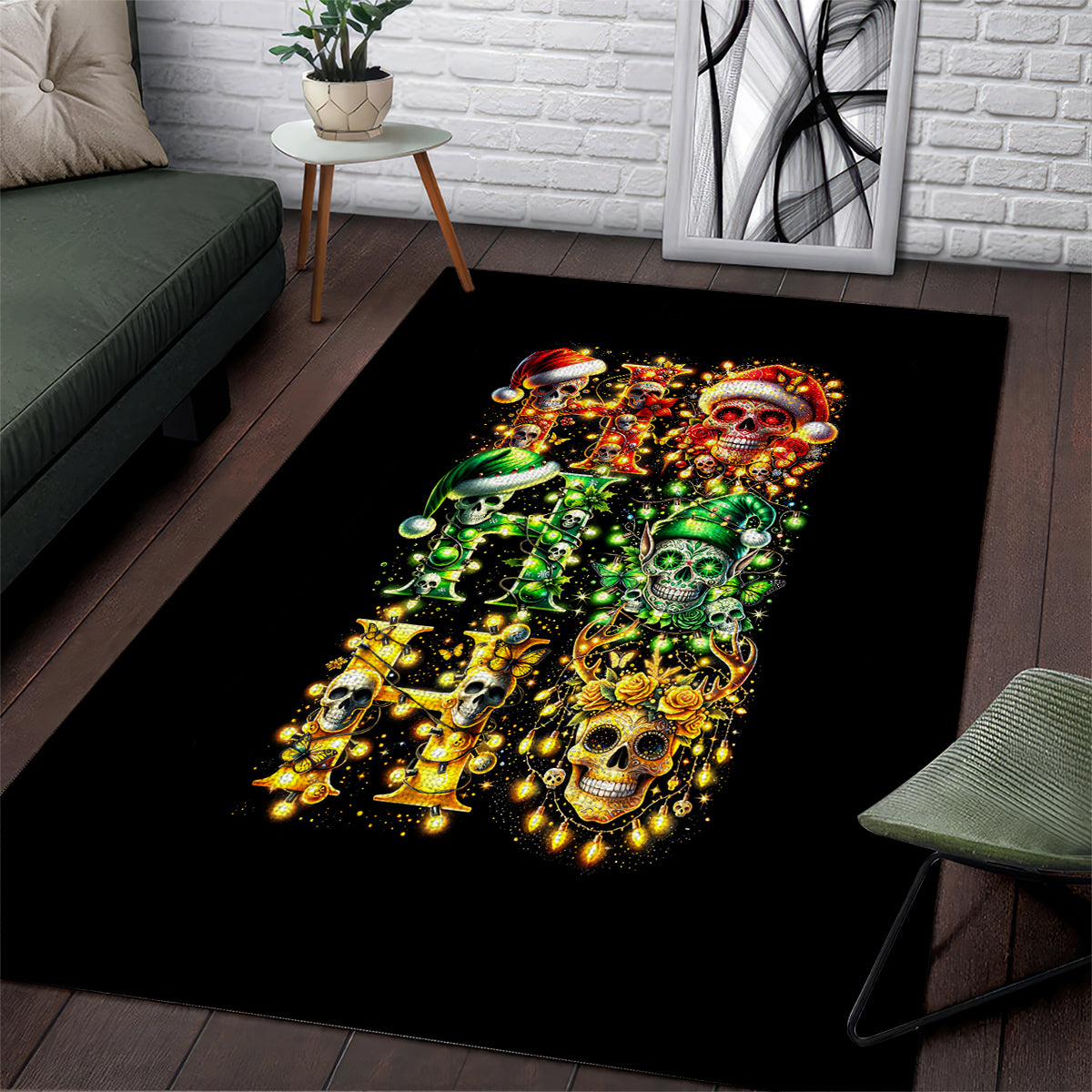 Sugar Skull Santa Area Rug Sugar Skull Ho Ho Ho - Wonder Print Shop