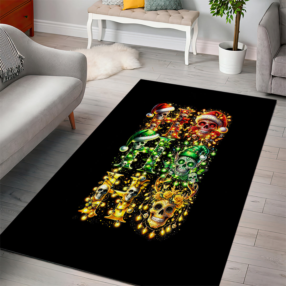 Sugar Skull Santa Area Rug Sugar Skull Ho Ho Ho - Wonder Print Shop